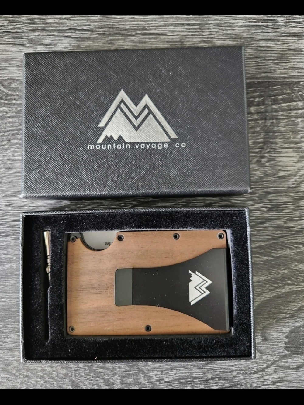 Men’s Brown Wood & Black Metal Slim Wallet